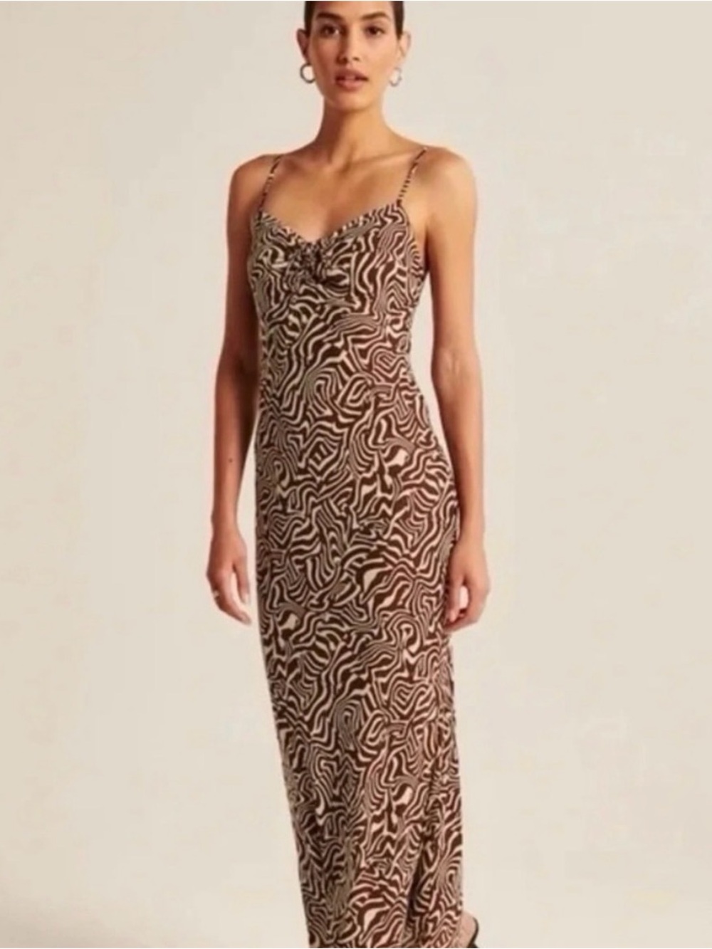 Abercrombie & Fitch Brown and Cream Abstract Slip Maxi Dress